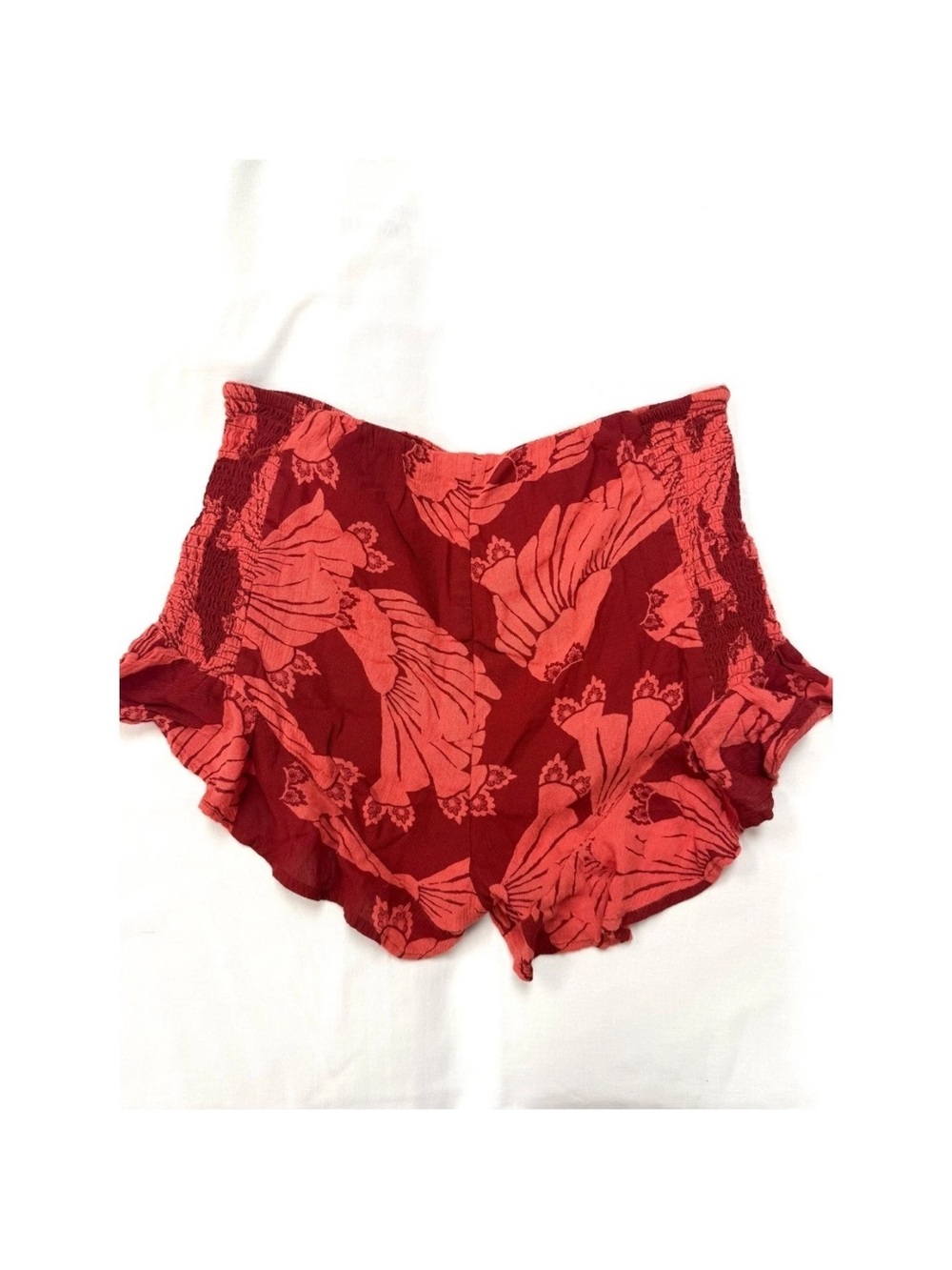 Free People Red Floral Smocked Waist Shorts